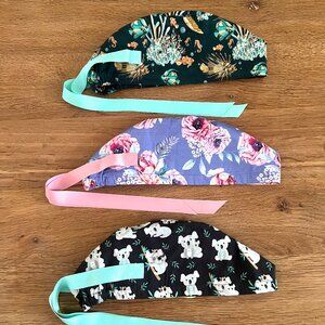 3 Euro style scrub caps bundle scrub hats surgical caps European scrub hats